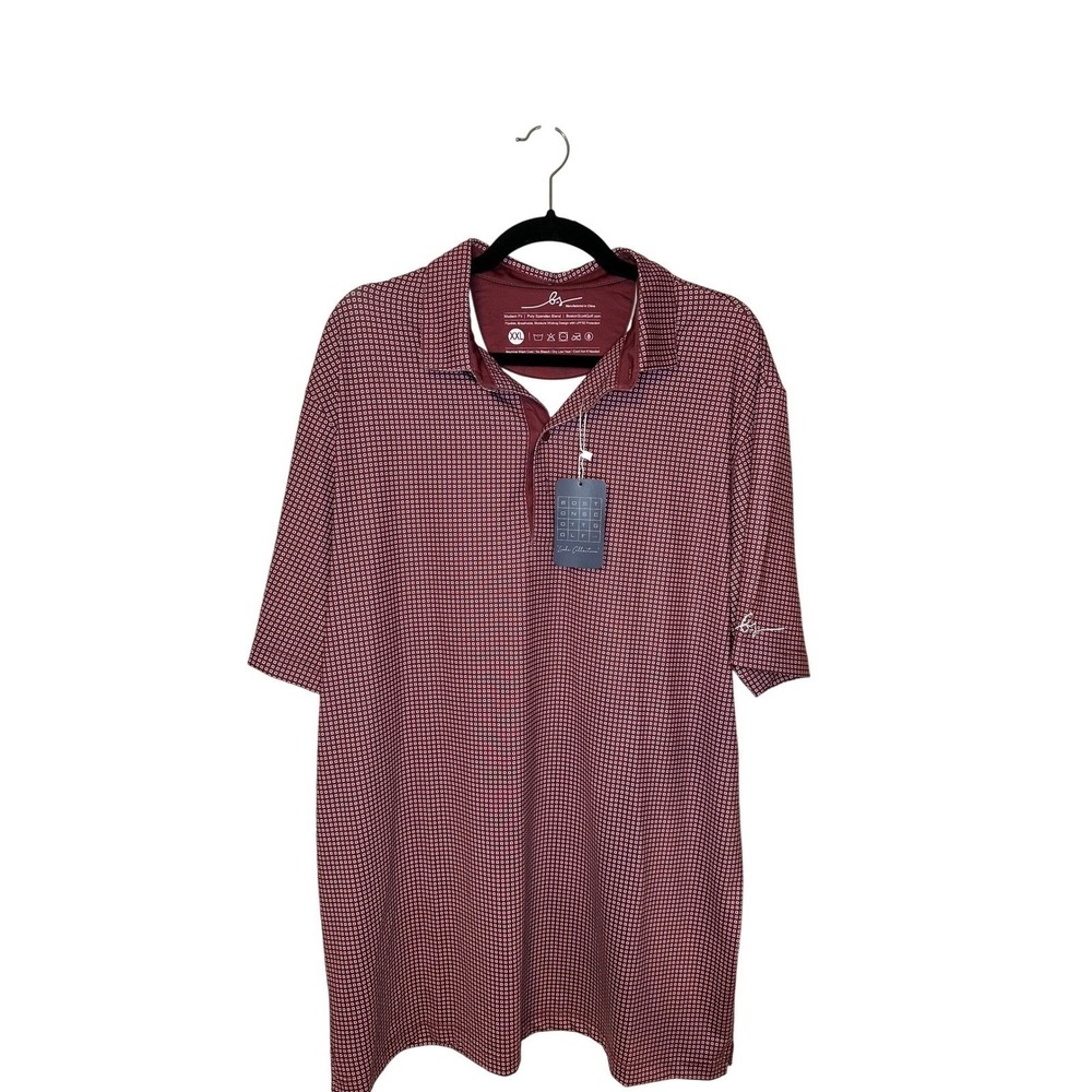 Boston Scott Golf Polo Shirt Mens XXL Crimson Geometric Modern Fit UPF50